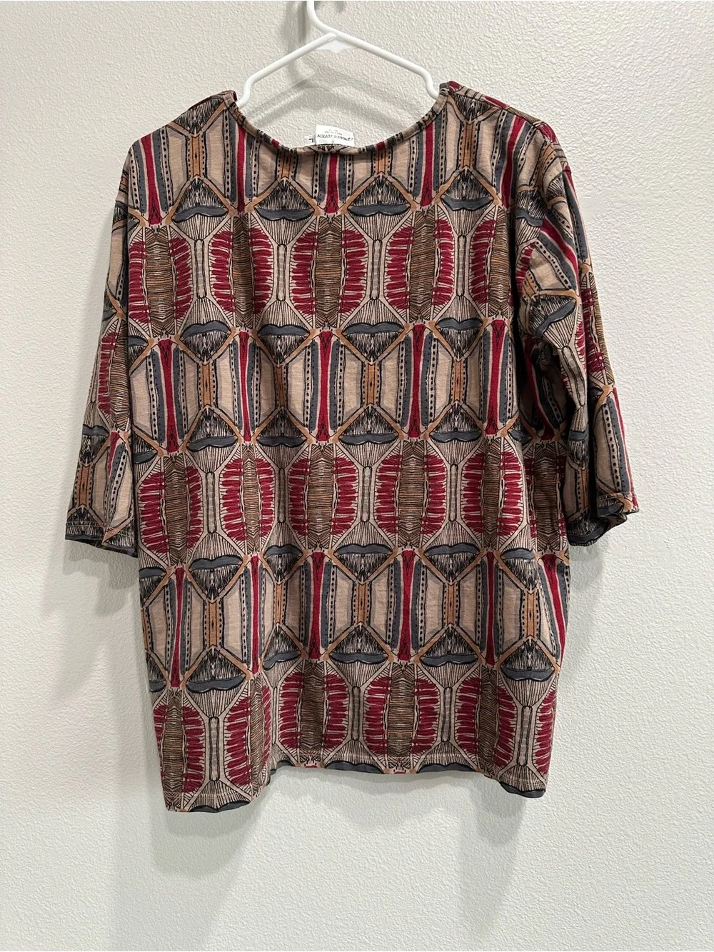 Prairie Cotton Relaxed Geometric Print Womens Top,3/4 sleeve,USA